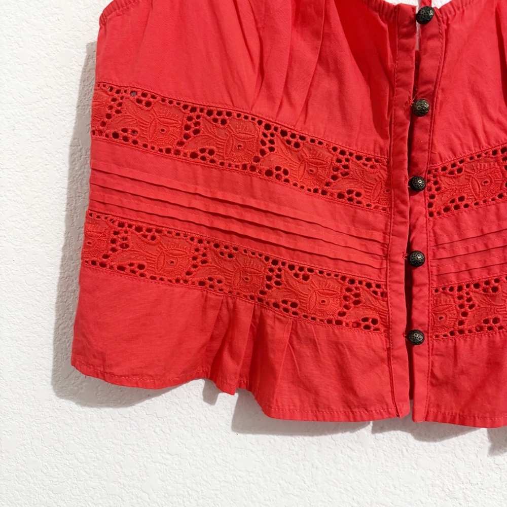 Free People Kianna Lace Button Front Tank in Radiant Watermelon - Picture 8 of 11